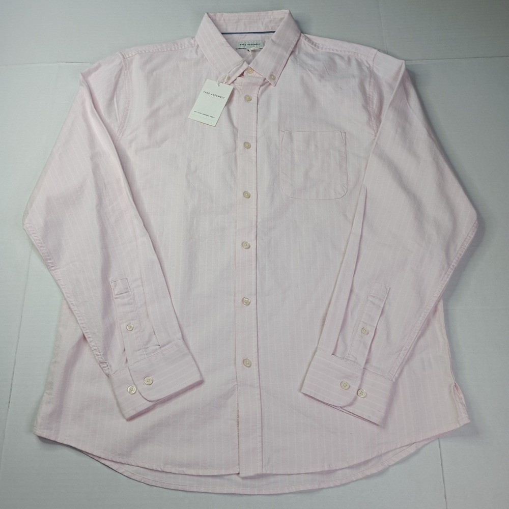 Free Assembly Falls Oxford Shirt Men's Size‎ L Pink White Striped Button Down